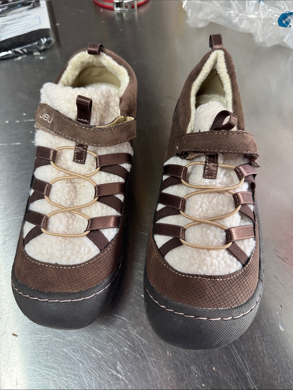 JBU Kids Brown and Cream Faux-Sherpa Slip-On Sneakers